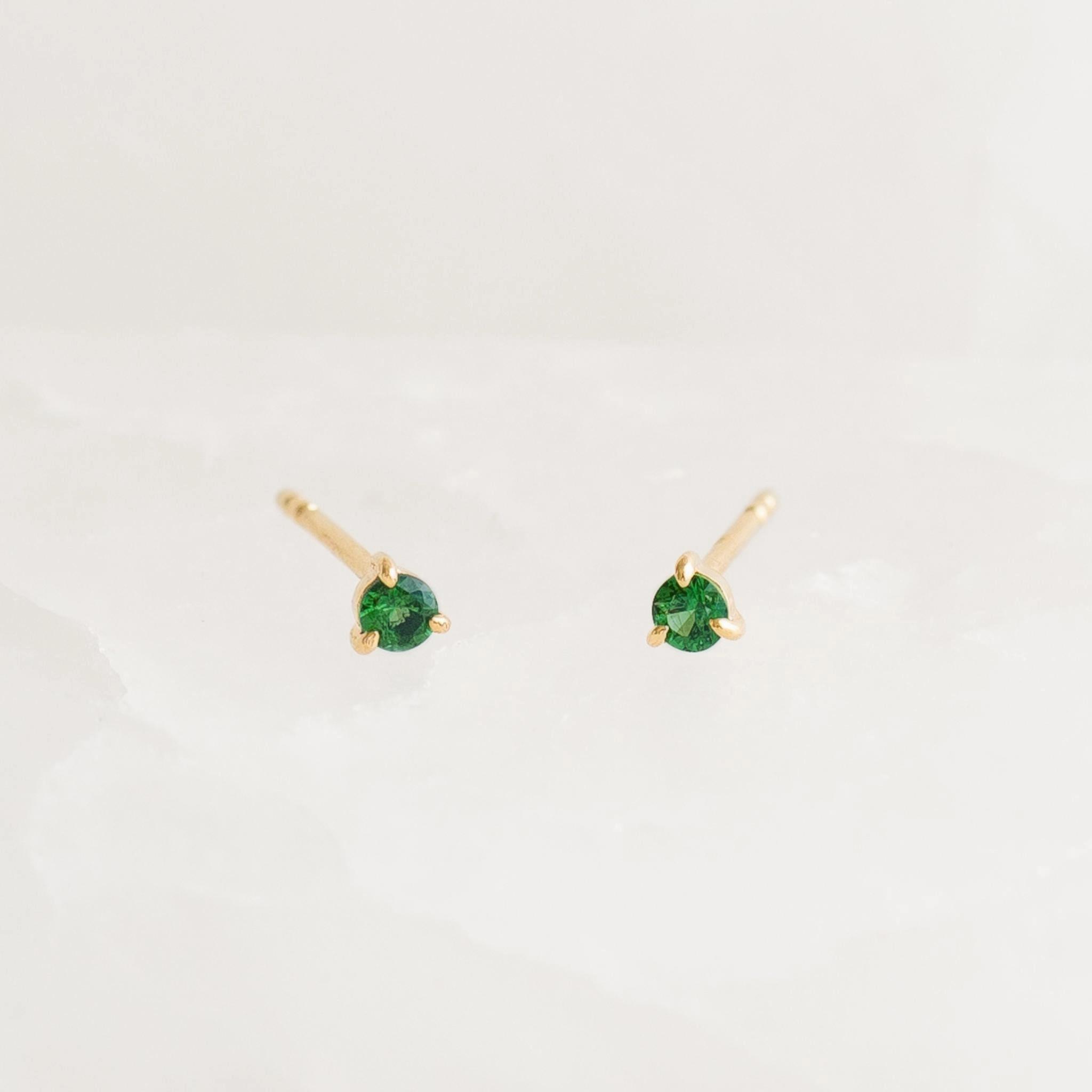 Radiant Aesthetic May Birthstone Stud Earrings 14k Gold - Tsavorite