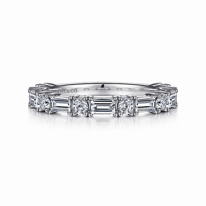 High Maintenance Art Deco Aggie - 14K White Gold Baguette and Round Diamond Anniversary Band - 0.95 ct