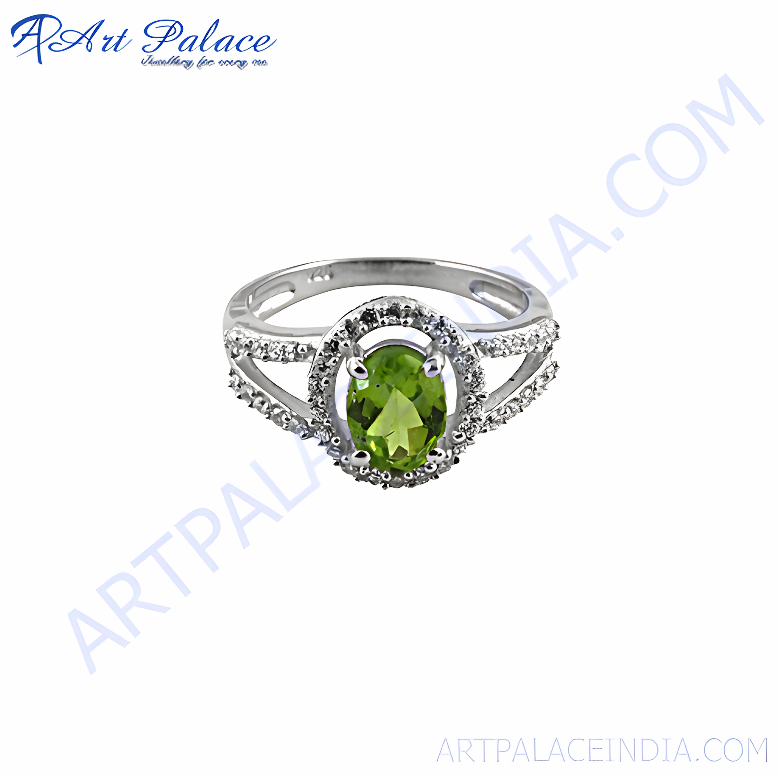 Stunning Cubic Zirconia and Peridot Silver Ring - Elegant Jewelry Beauty Accessory