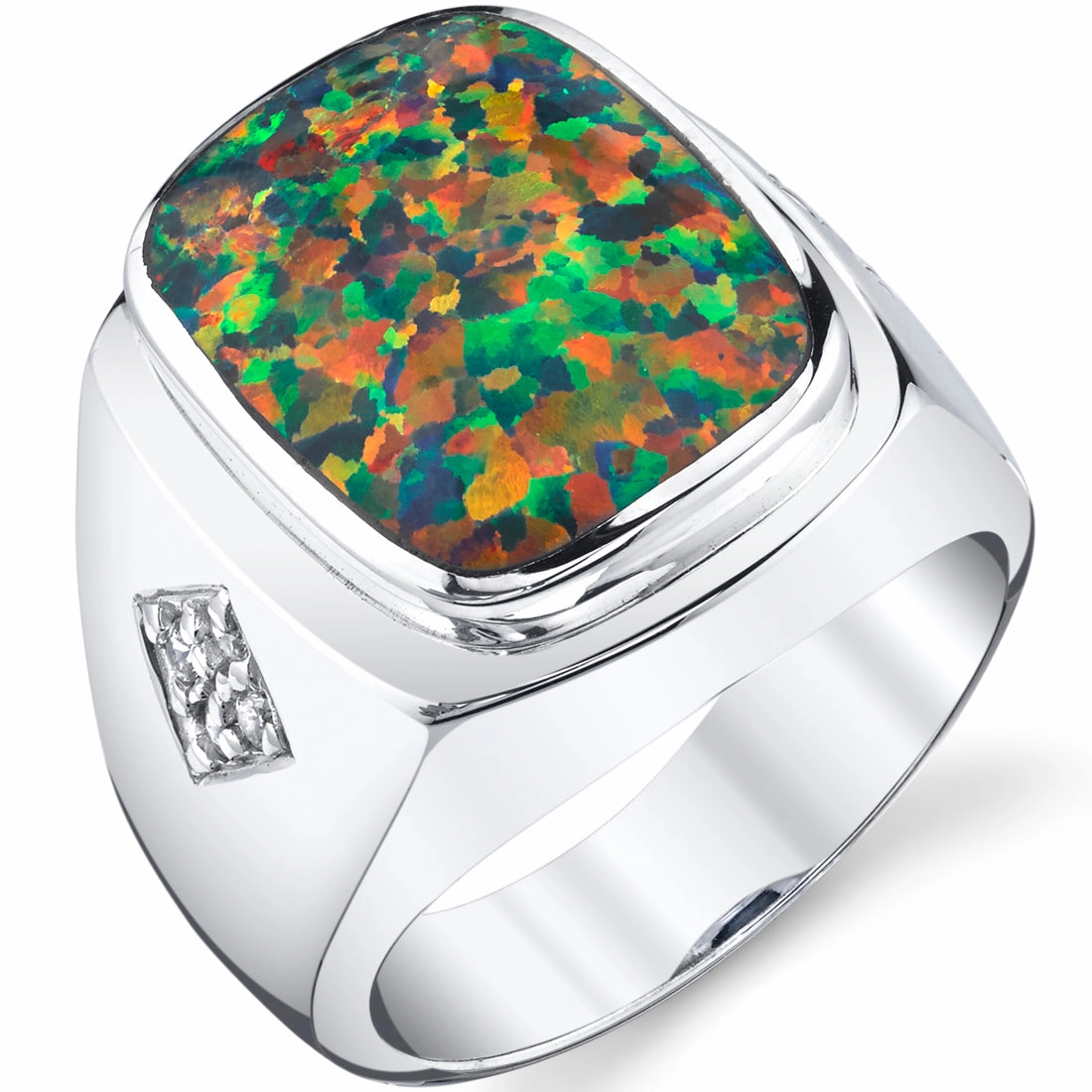 Men's Black Opal Ring Sterling Silver Cushion Cut 0.50 Carat Size 13 Statement Touch Creative Present