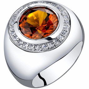 Men's Cognac Sapphire Signet Ring Sterling Silver Round Shape 6 Carats Size 8 Modern Choice Fresh Gift