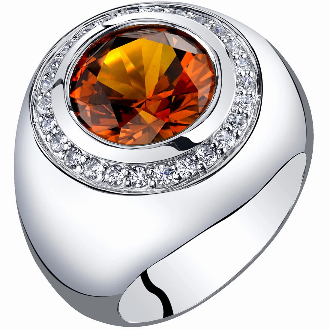 Men's Cognac Sapphire Signet Ring Sterling Silver Round Shape 6 Carats Size 8 Modern Choice Fresh Gift