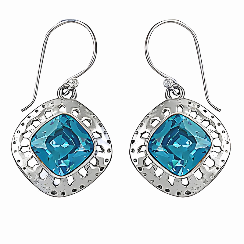 Beautiful Ornament Gorgeous Choice Handmade 925 Silver Earrings with Blue Cubic Zirconia Gemstone - CZ Silver Earrings