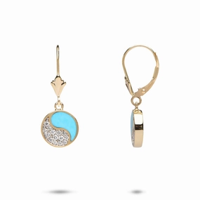 Luxurious Accessory Yin Yang Turquoise Earrings in Gold with Diamonds - 10mm