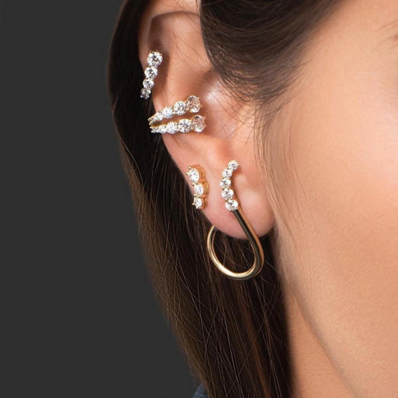 Linear Ornament Sophisticated Accent 1/2/3 Row Graduated Zirconia Ear Cuffs