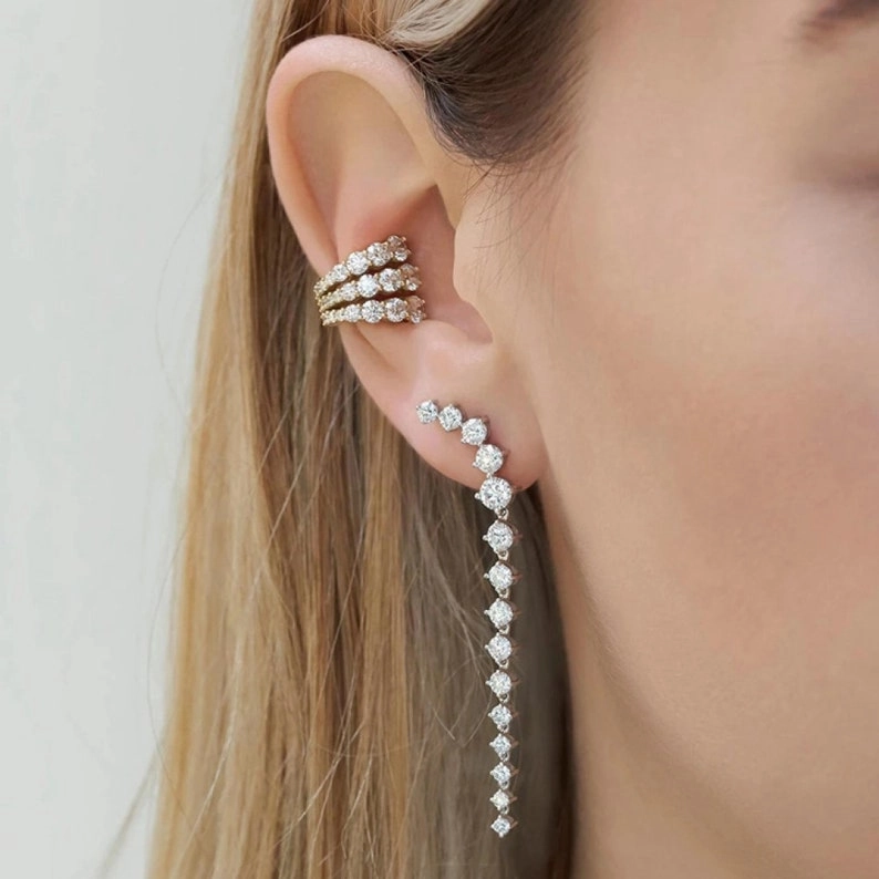 Secure Detail Exquisite Vibe 1/2/3 Row Graduated Zirconia Ear Cuffs
