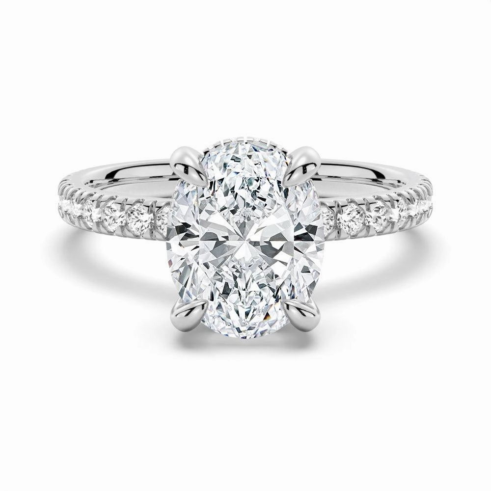 Delicate Accent Polished Style Micropav?? Oval Moissanite Engagement Ring With Hidden Halo