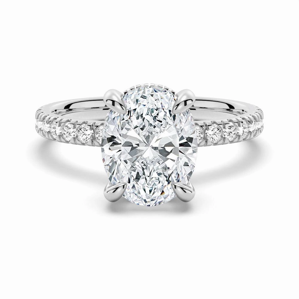 Special Occasion Distinctive Look Micropav?? Oval Moissanite Engagement Ring With Hidden Halo