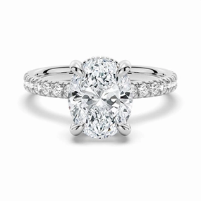 Special Occasion Distinctive Look Micropav?? Oval Moissanite Engagement Ring With Hidden Halo
