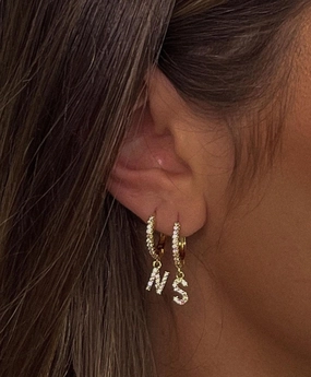 Mini Initial Huggie Hoops with CZs, Personalized Letter Piercing Polished Choice