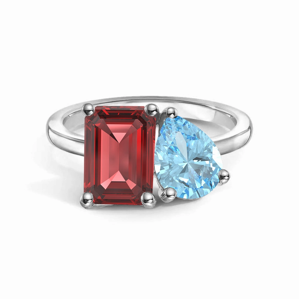 Glam Ready Toi et Moi Personalized Ruby Birthstone Anniversary Ring