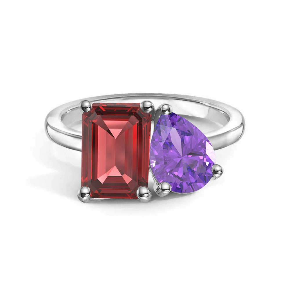 Sparkling Detail Toi et Moi Personalized Ruby Birthstone Anniversary Ring