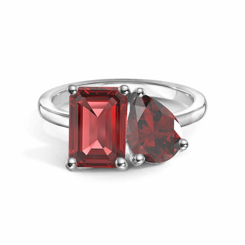 Dainty Design Graceful Sparkle Toi et Moi Personalized Ruby Birthstone Anniversary Ring