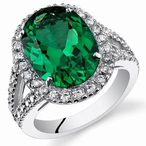 Glamorous Statement Emerald Ring Sterling Silver Oval Shape 7 Carats Size 5