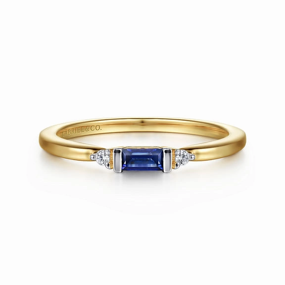 Contemporary Ornament Wonderful Adornment 14K Yellow Gold Diamond and Blue Sapphire Stackable Ring