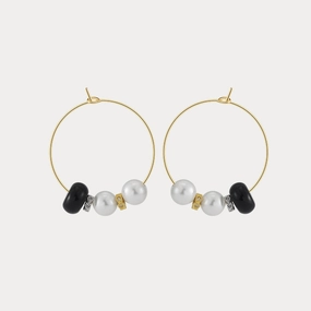 summer look Bold Shine Pieces Pearl Agate Hoop Earrings