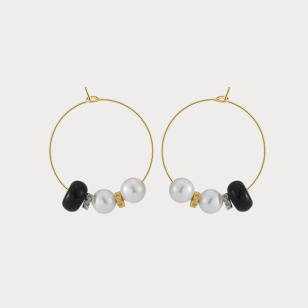 summer look Bold Shine Pieces Pearl Agate Hoop Earrings