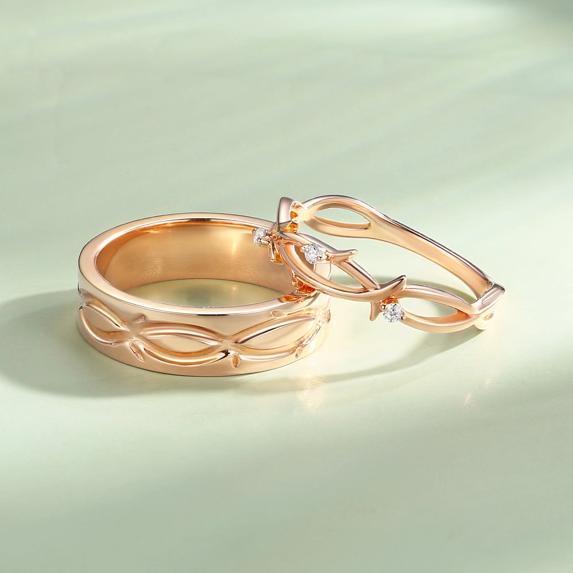 Finishing Touch Minimalism Twig Moissanite Couple Ring Set 2pcs - Vein