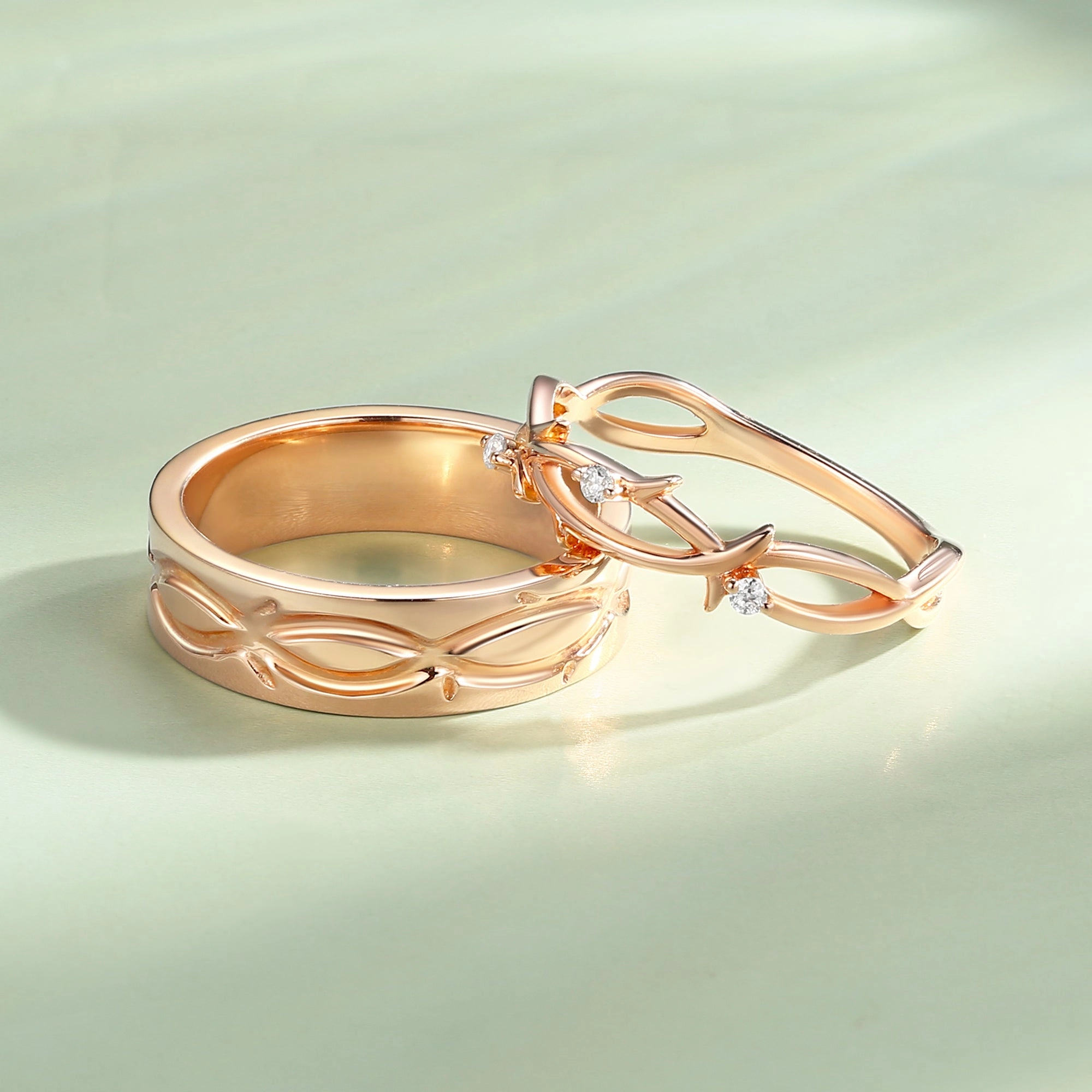 Minimalism Twig Moissanite Couple Ring Set 2pcs - Vein Classic Pop Modern Touch