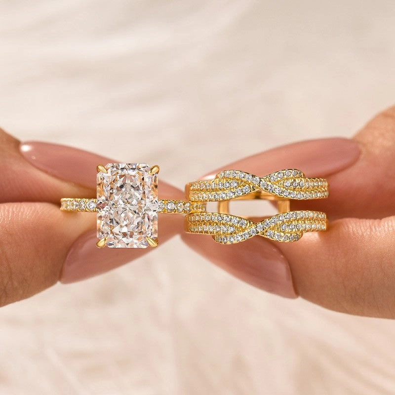 4.5Ct Radiant Cut Insert Wedding Ring Set With Engagement Ring Enhancer Flawless Look Minimalist Look