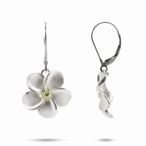 Plumeria Peridot Earrings in Sterling Silver - 17mm Night Embellishment Pretty Creation