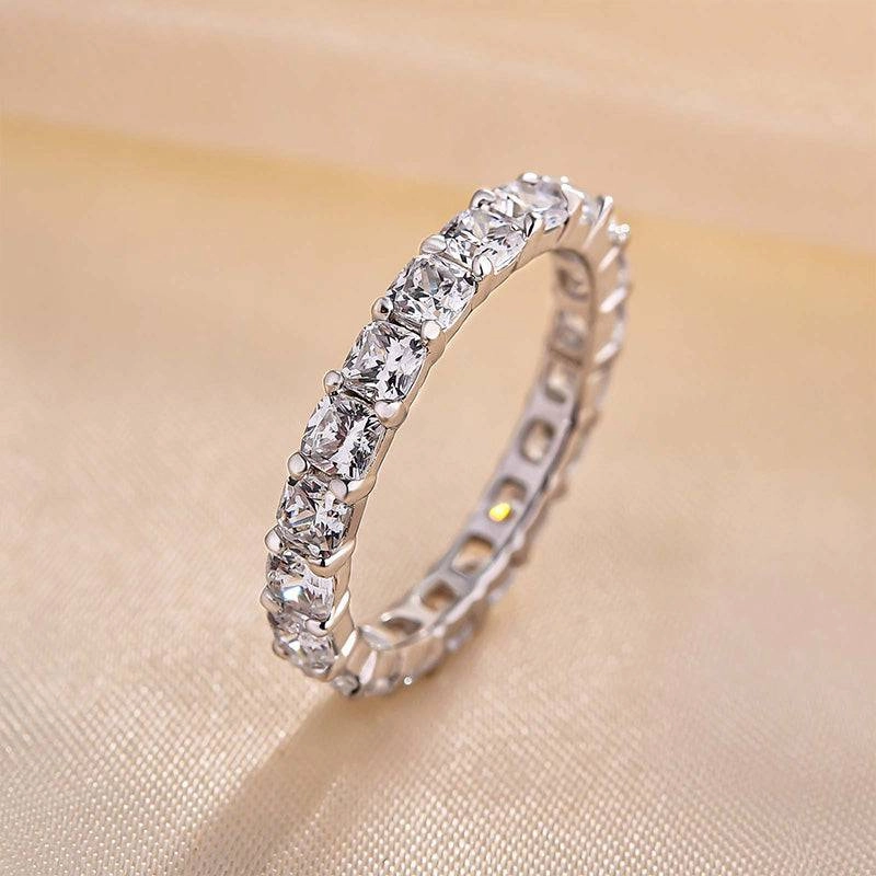 Louily Stunning Cushion Cut Women's Wedding Band In Sterling Silver Refined Texture Vibrant Jewelry Craftwork
