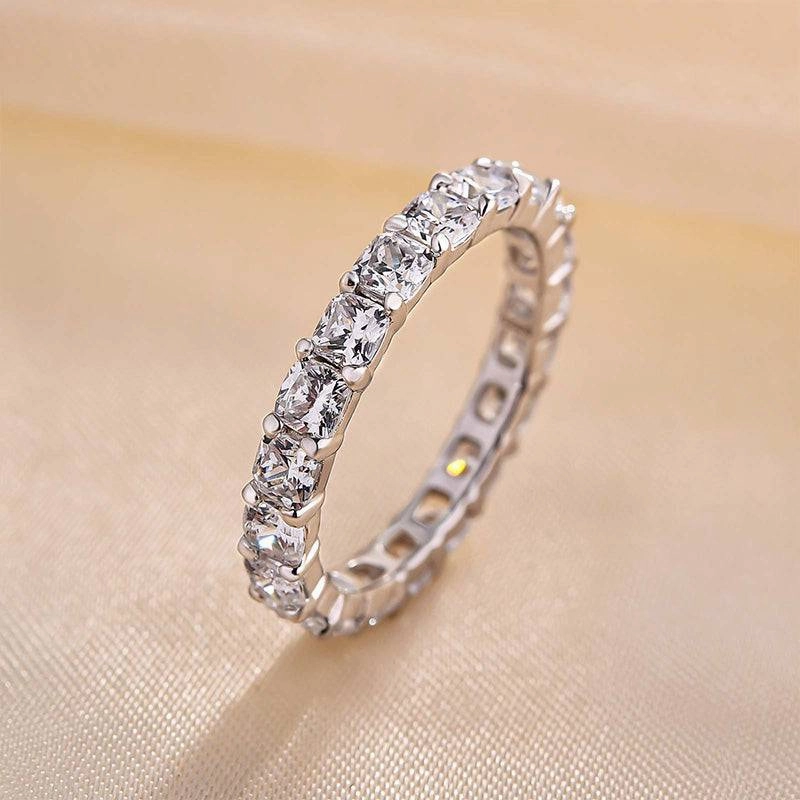 Louily Stunning Cushion Cut Women's Wedding Band In Sterling Silver Bold Style