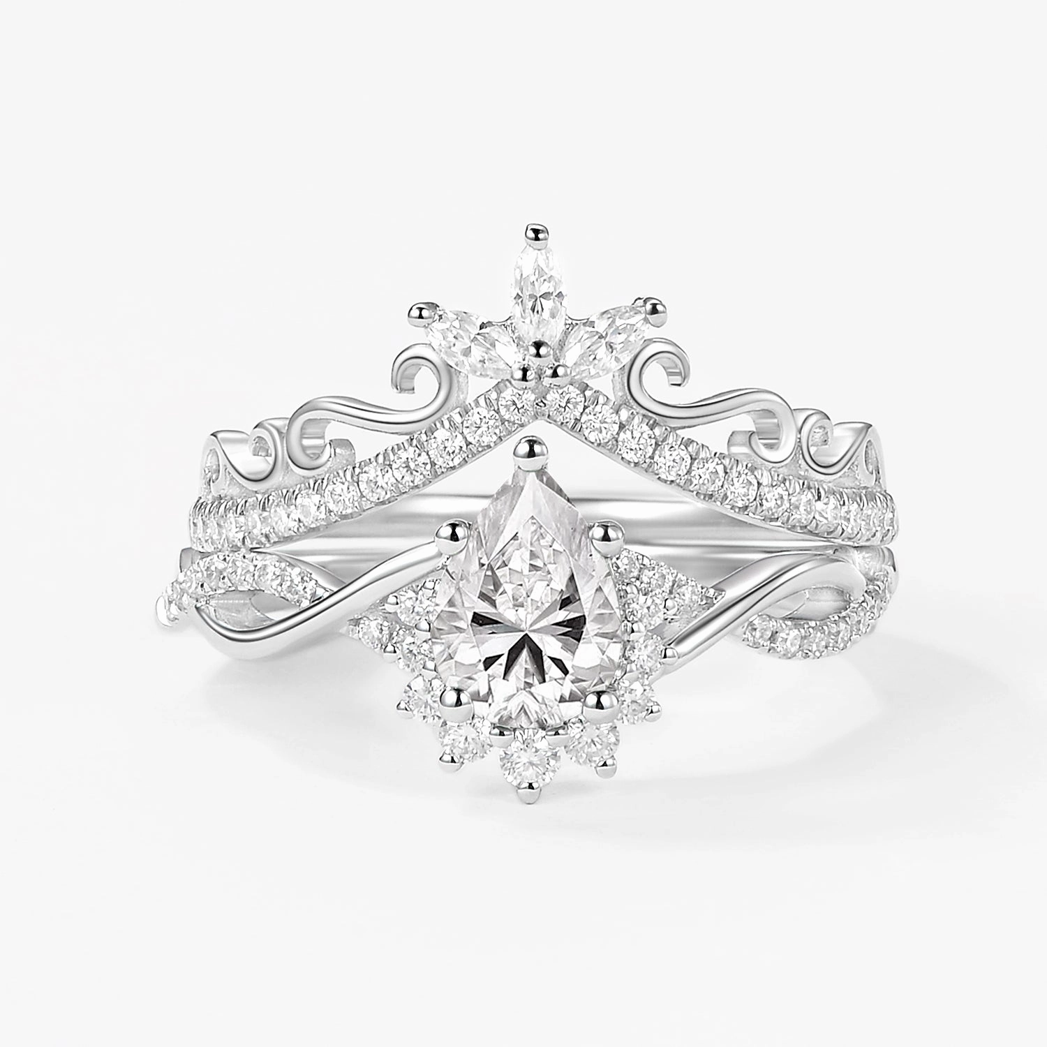 Neutral Mood Pear Aquamarine Infinity Luxury Ring Set 2pcs - Aria