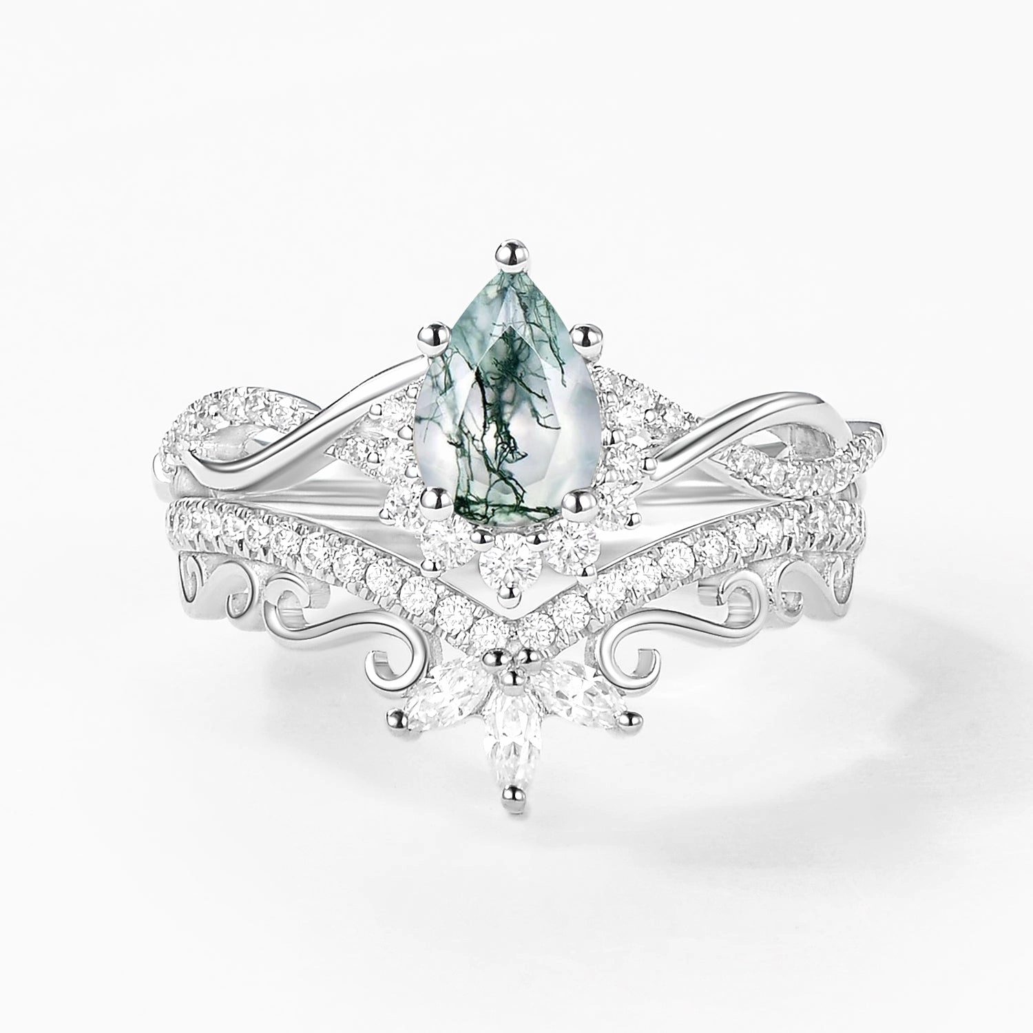 Pear Aquamarine Infinity Luxury Ring Set 2pcs - Aria Soft Glam