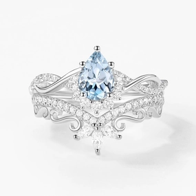 Pear Aquamarine Infinity Luxury Ring Set 2pcs - Aria Party Moment Shiny Creations
