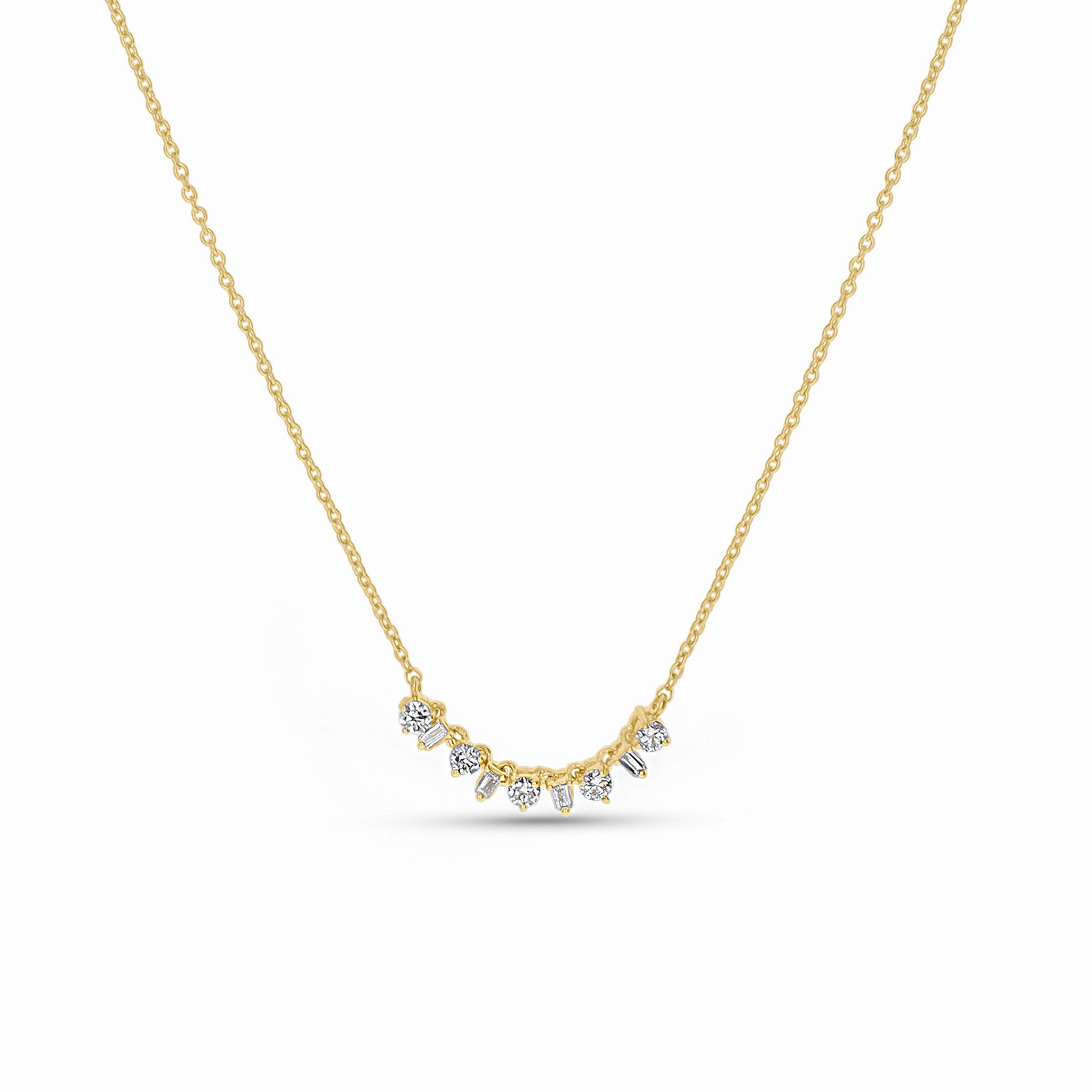 Mixed Diamond Curved Bar Necklace Glamourous Piece