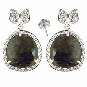 Square Jewelry Luxurious Silver Earrings with Cubic Zirconia and Sapphire