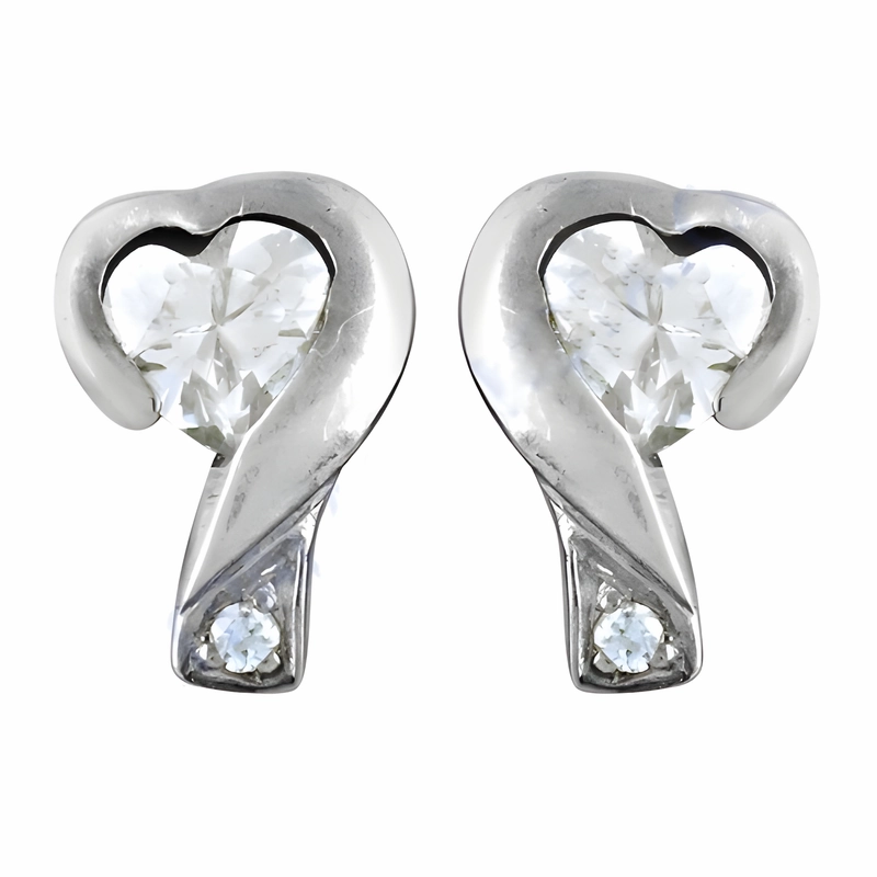 Futuristic Embellishment 925 Silver Heart Design CZ Stud Earrings | Cubic Zirconia Stud Earrings