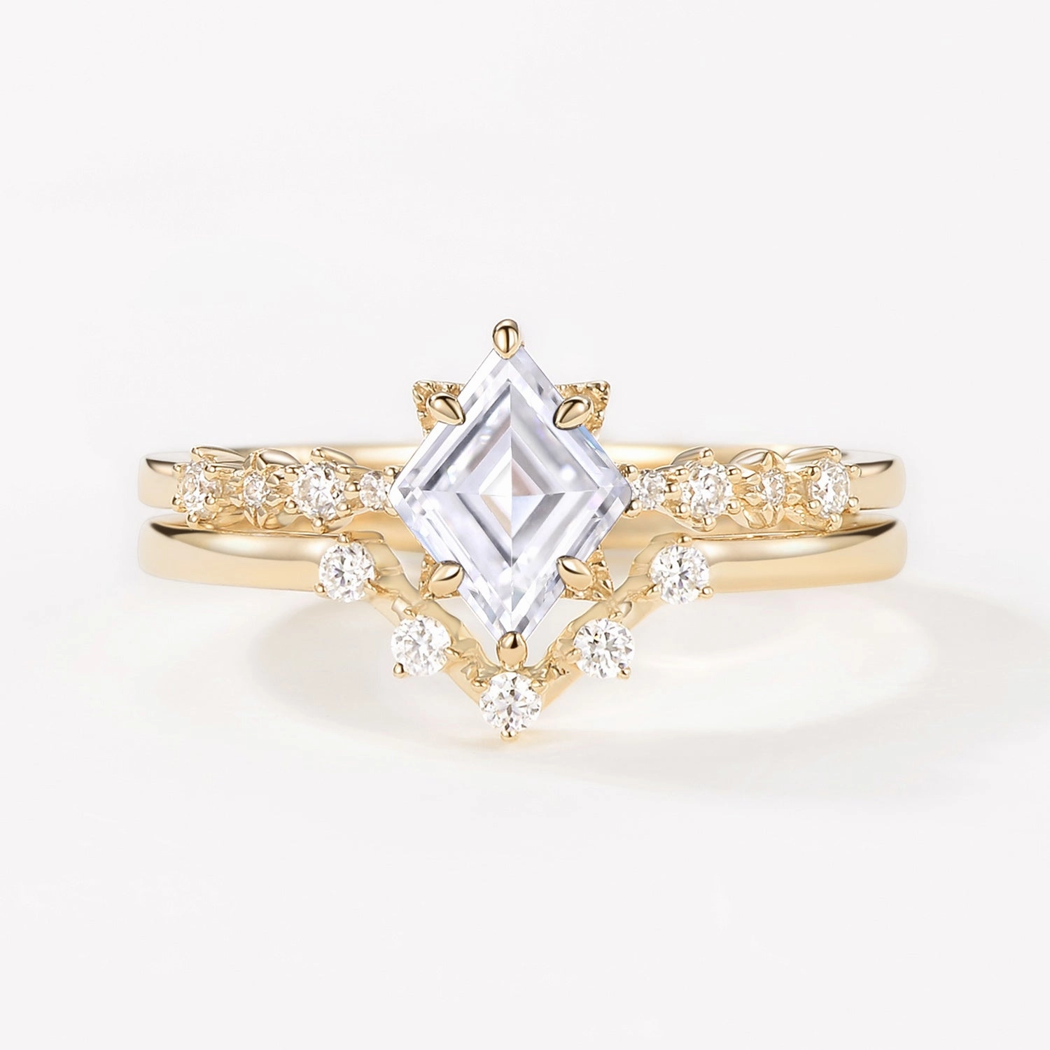 Style Detail Rhombus Moissanite Vintage Ring Set 2pcs - Violet