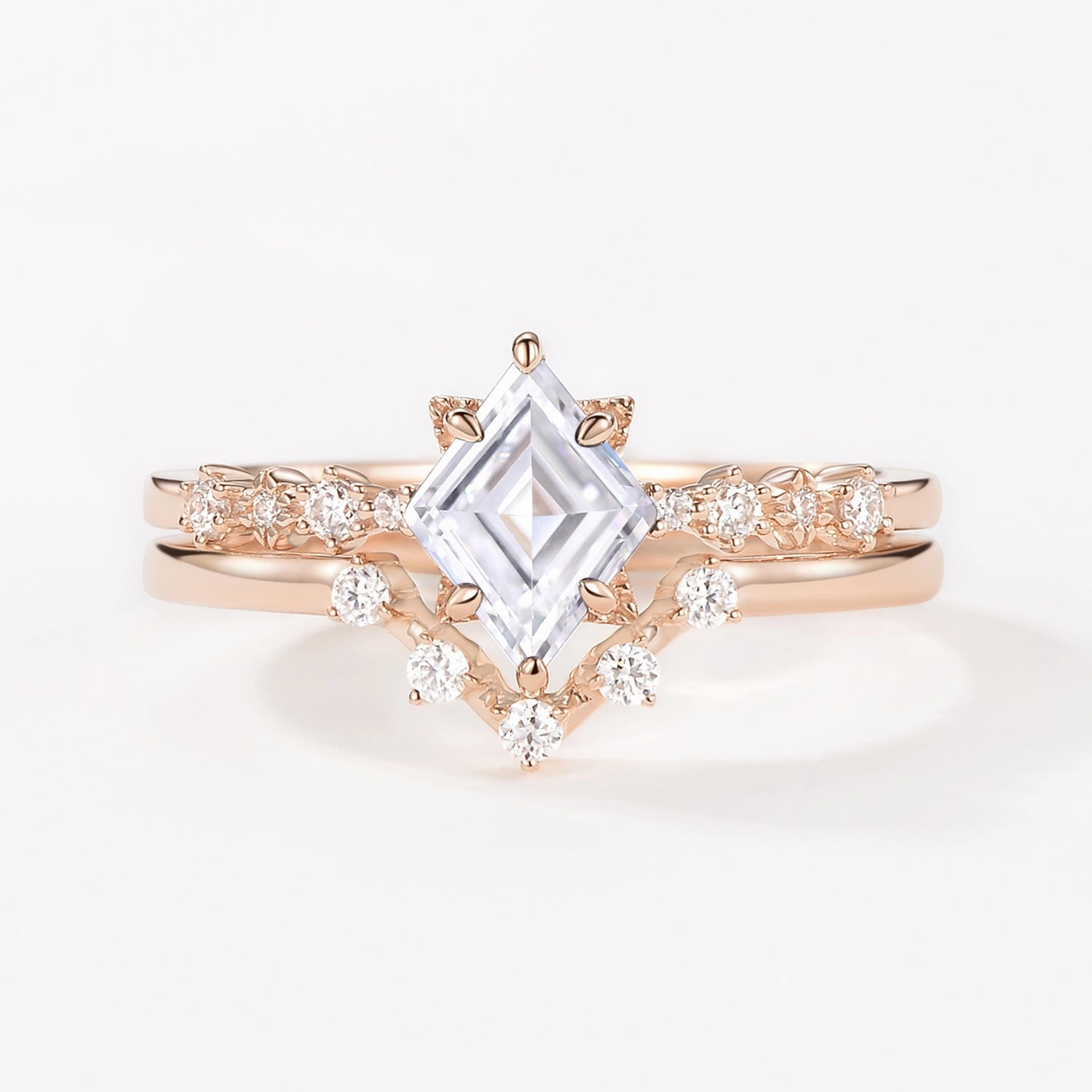 Polished Style Rhombus Moissanite Vintage Ring Set 2pcs - Violet