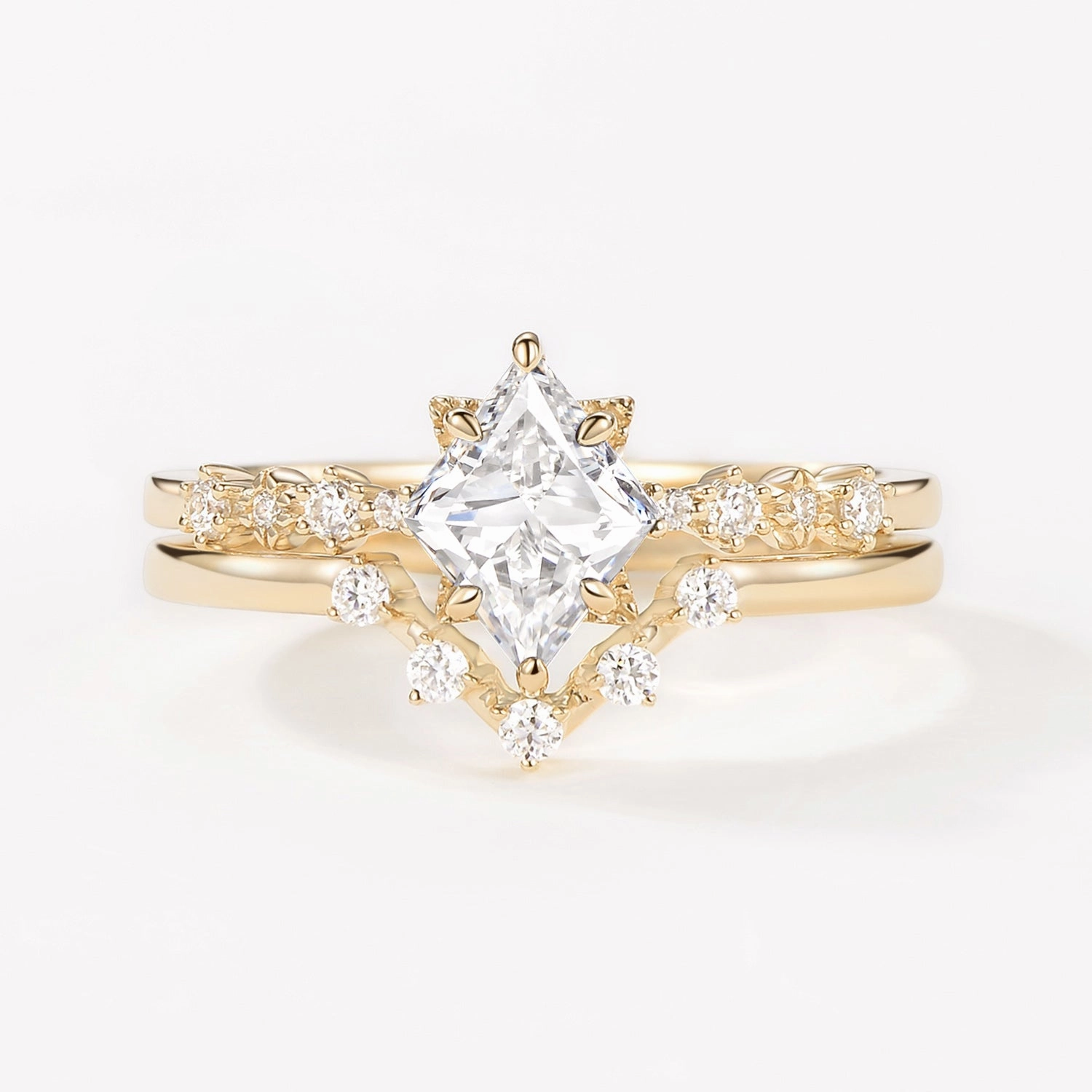 Elegant Pairing Rhombus Moissanite Vintage Ring Set 2pcs - Violet