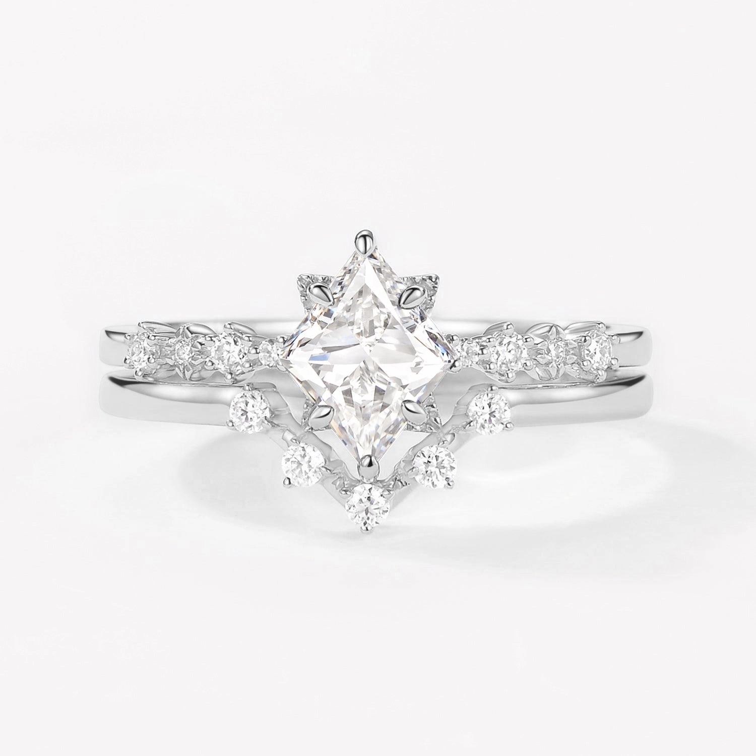 Sweet Spark Brunch Outfit Rhombus Moissanite Vintage Ring Set 2pcs - Violet