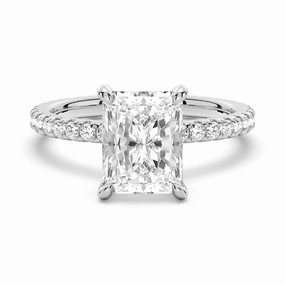 Radiant Cut Moissanite Engagement Ring With Eternity Pave Shank Flawless Glow