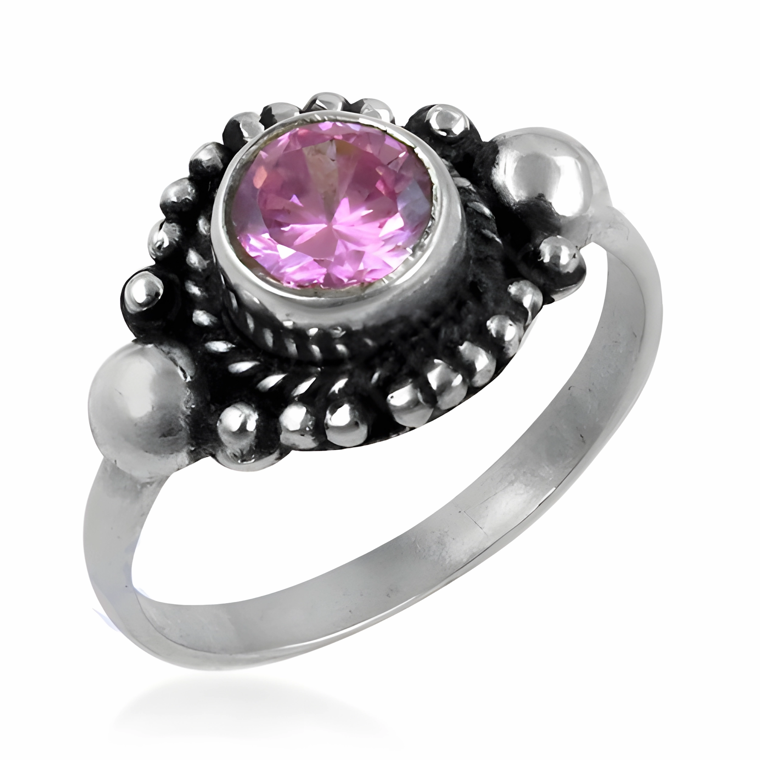 Ancient Style Ethnic Designer Pink Cubic Zirconia Gemstone Ring - Elegant Jewelry for Women