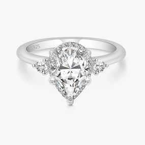 Handmade Elegance Modern Accent 925 Sterling Silver Pear Shaped 5 Prong Gemstone Ring