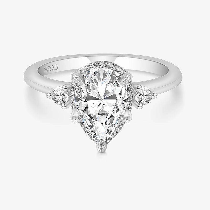 Handmade Elegance Modern Accent 925 Sterling Silver Pear Shaped 5 Prong Gemstone Ring