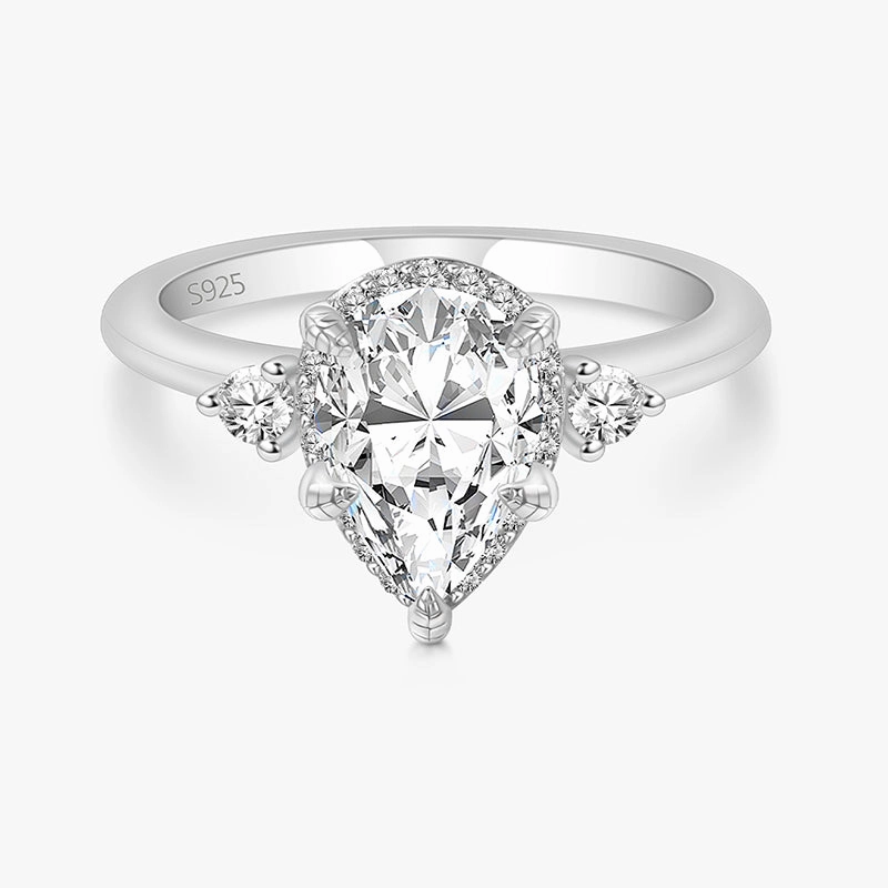 925 Sterling Silver Pear Shaped 5 Prong Gemstone Ring Nature Inspired Artisan Piece