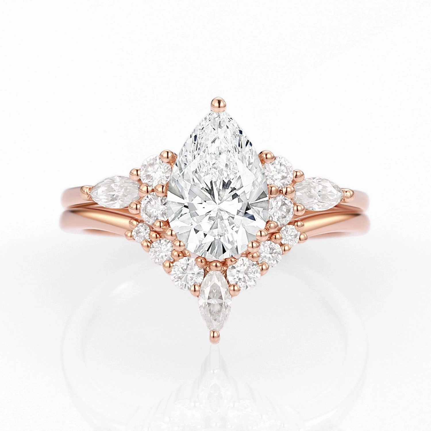 Modern Pear Cut Lab Grown Diamond Engagement Ring Set 2pcs Fresh Touch