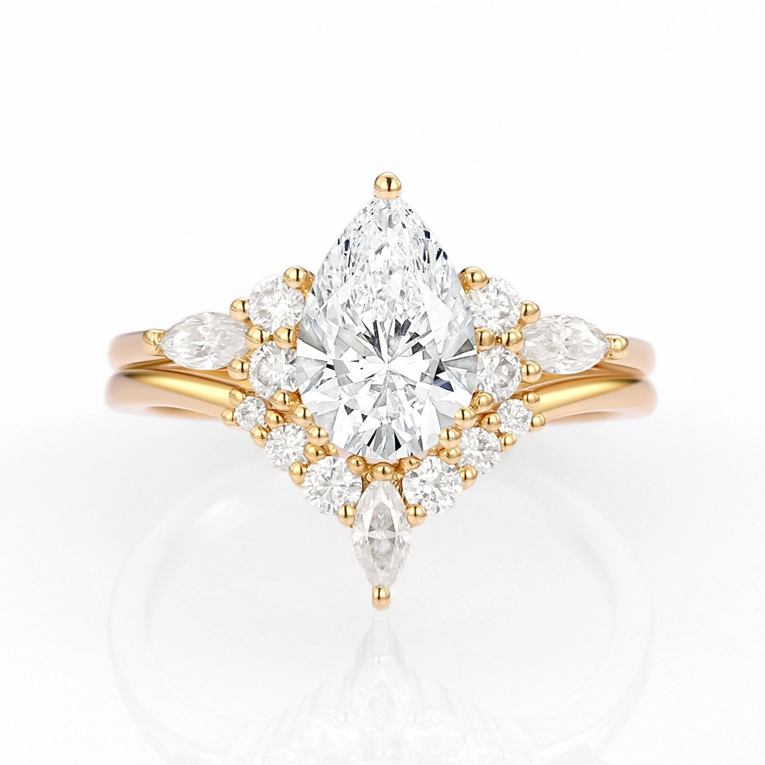 Refined Accent Modern Pear Cut Lab Grown Diamond Engagement Ring Set 2pcs