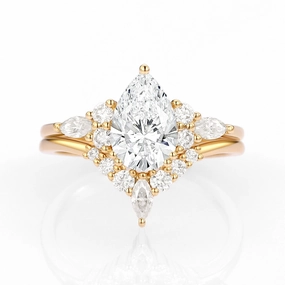 Modern Pear Cut Lab Grown Diamond Engagement Ring Set 2pcs Radiant Detail Lustrous Form