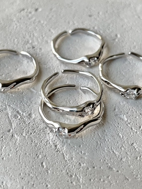 Sparkling Zirconia Open Stacking Ring S925 Silver Edgy Slim Ring Customizable item