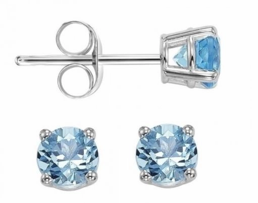 December Birthstone Blue Topaz Earrings 14K White Gold 5mm Minimalist Look Golden Tone