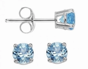December Birthstone Blue Topaz Earrings 14K White Gold 5mm Minimalist Look Golden Tone