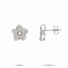 Plumeria Earrings in White Gold with Diamonds - 13mm Premium Aesthetic Dull Jewelry