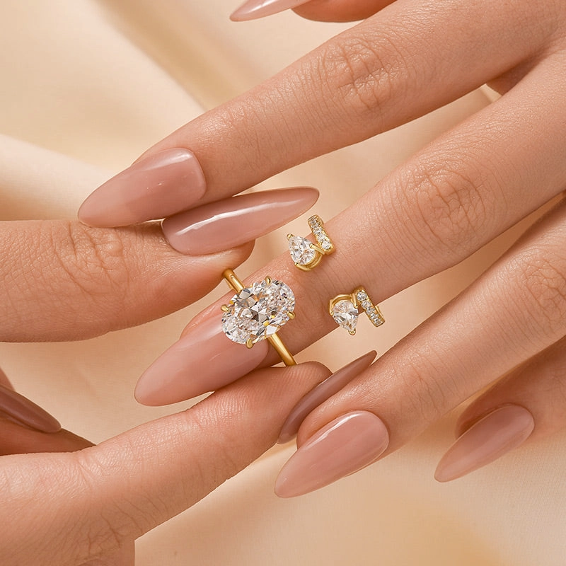 4.5 Carat Oval Cut Insert Wedding Ring Set For Women Elegant Snap Refined Contour